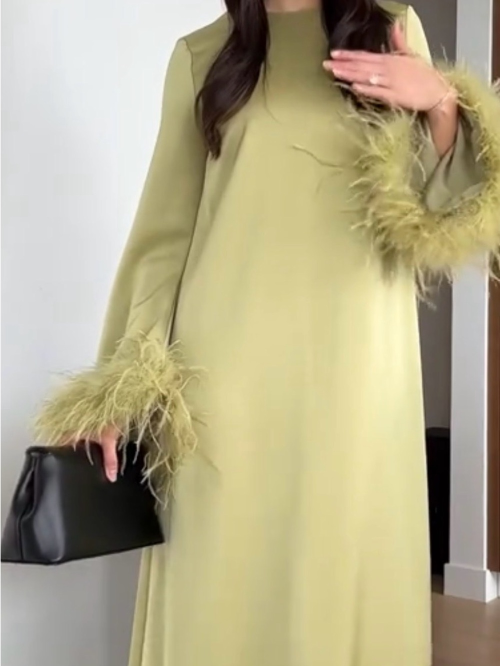 Club L London Olive Green Maxi Dress with Feather Cuffs - Picture 2 of 2